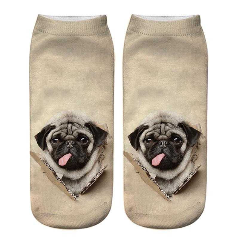 Kawaii 3D Pug Dog Print Short Socks Cotton Fashion Cute Japanese Soft Women Kawaii Animal Dogs Slippers Socks