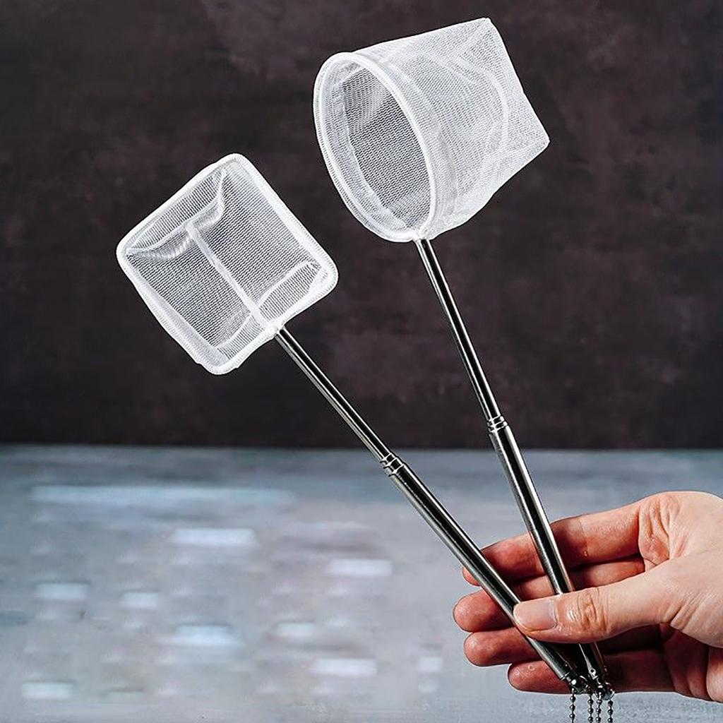 Square/Round Fine Fishing Net with Retractable Stainless Steel Hand Aquarium/Fish Tank Catch Small Fish Shrimp Clean Accessories