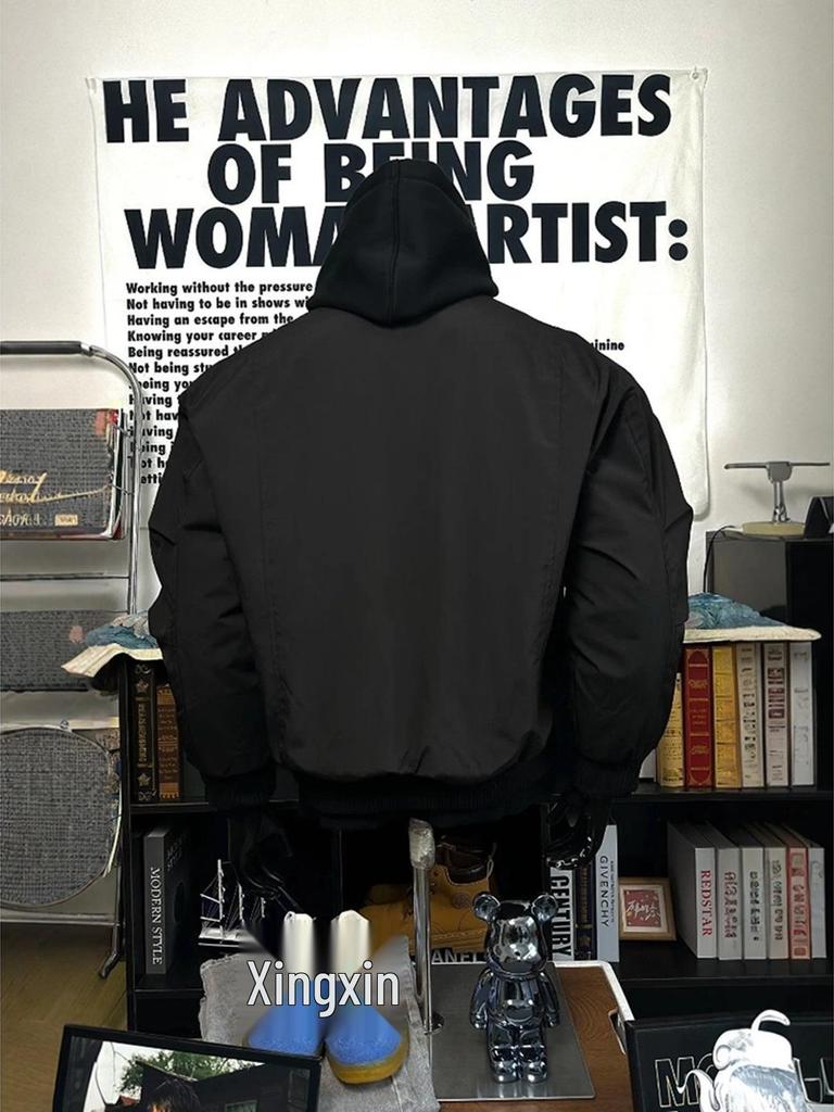 Herrar Amerikansk Stil Överdimensionerad Bomullsfodrad Vinter Pilotjacka med Tre-bevis Ståkrage