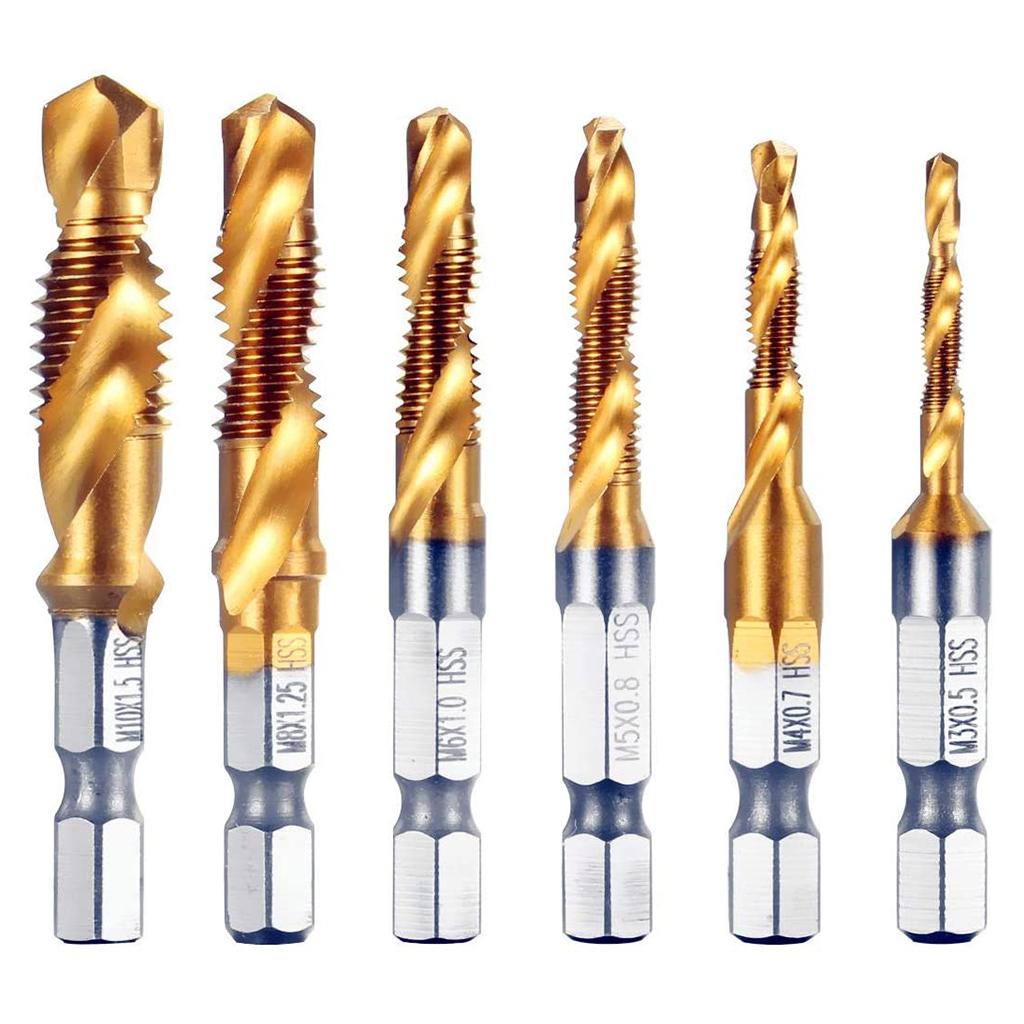 Drill Tap Combination for Titanium Coated HSS 1/4inch Hex Shank Metric Thread Dr