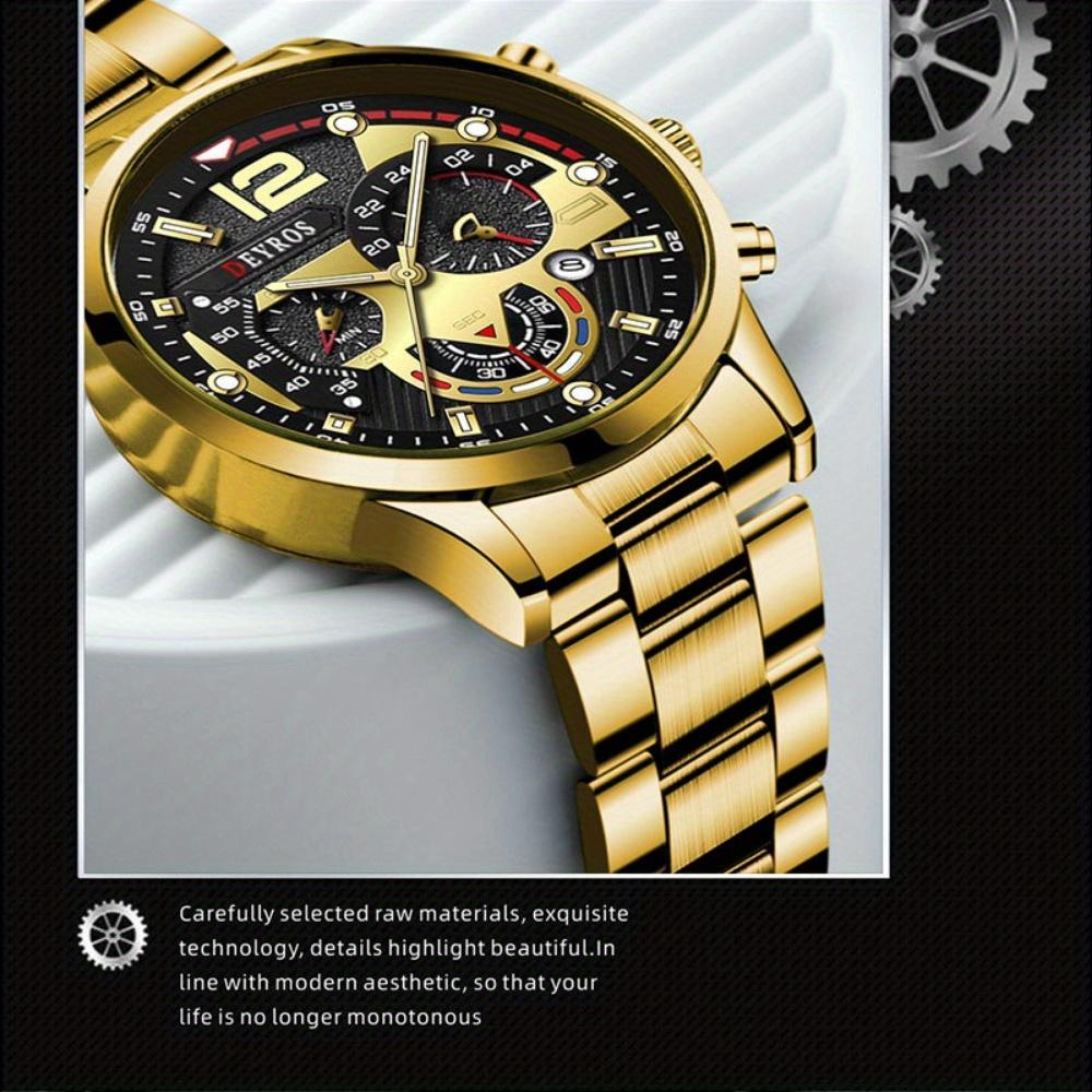 2PCS Set Fashion Business Luxury Men's Quartz Watch Stainless Steel Strap Date Watch & Bracelet, Men's Gifts