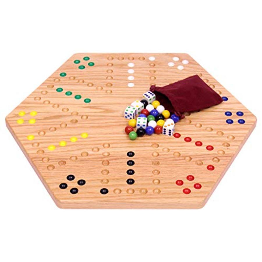 Wahoo Marble Game Board Set 16 Wide Solid Oak Wood DoubleSided Game Board with 16mm Marbles and Dice Included Perfect for Indoo