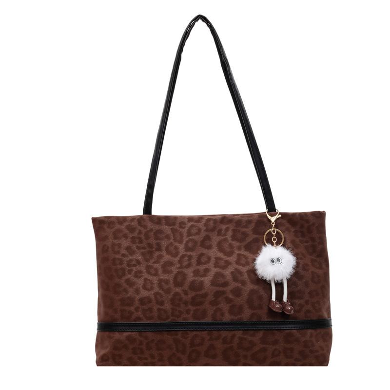 Retro leopard print canvas tote bag fashionable versatile commuter large capacity shoulder bag casual lazy tote bag