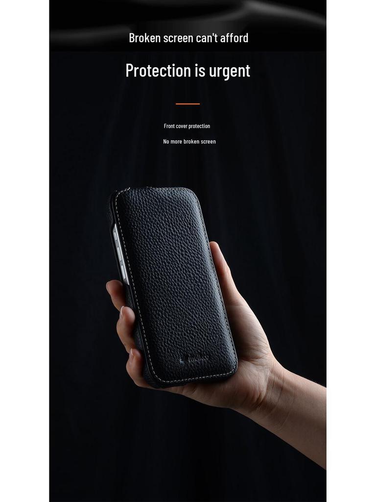 Melkco Genuine Leather Flip Case for iPhone 16 Pro Max/Plus - Magnetic Protective Cover