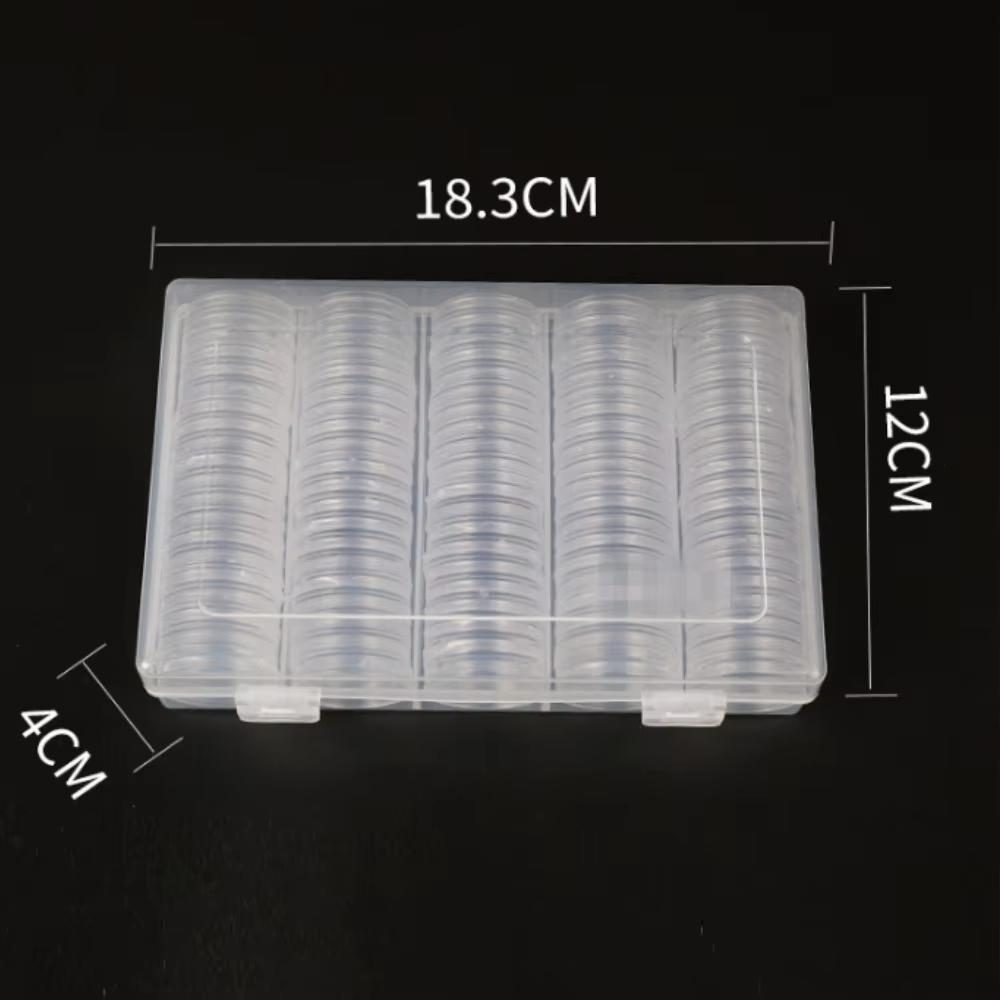 100pcs Clear Commemorative Coinning Storage Box Storage Protection Coinning Suitable Transparent Portable Round Storage Box