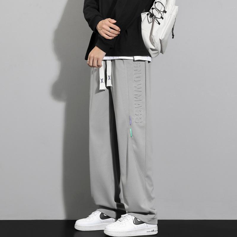 

Men s Thin Straight Trendy Youth Loose Large Size Elastic Waist Elastic Casual Trousers M сірий колір