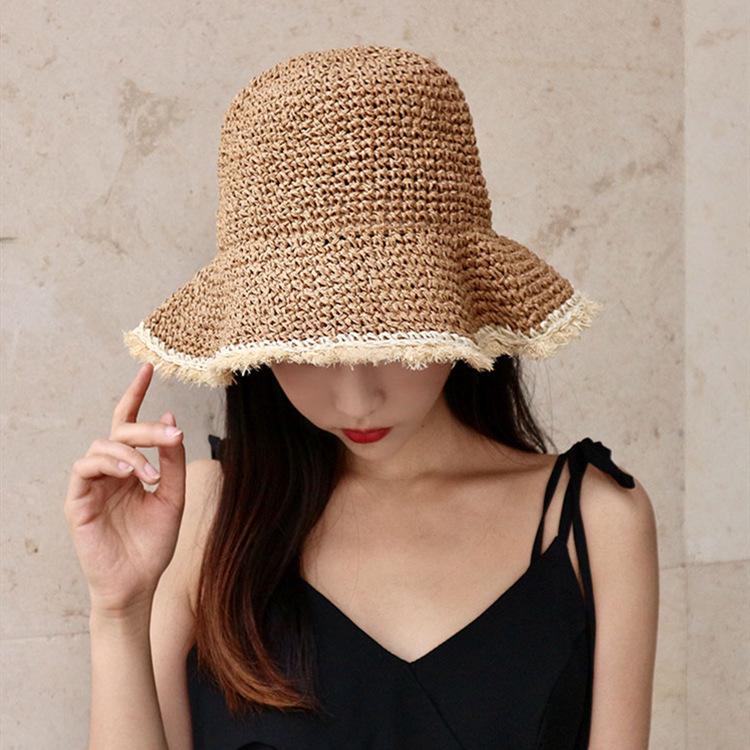 Straw Hat Women's Summer Beach Sun Hat Ins Versatile Foldable Sun Hat Small Fresh Bucket Hat