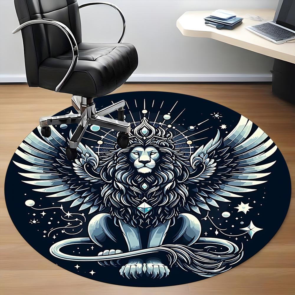 1 Stück geflügelter Löwe Büro runder Teppich, Matte geeignet für Büro, unter Bürostühlen Schlafzimmer Wohnzimmer Heimdekoration, Zimmer Dekoration