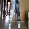 Vintage Plaid Patchwork Pants Harajuku Woman Trousers Elastics High Waist Pants Causal Straight Checkerboard Plaid Prited Pants