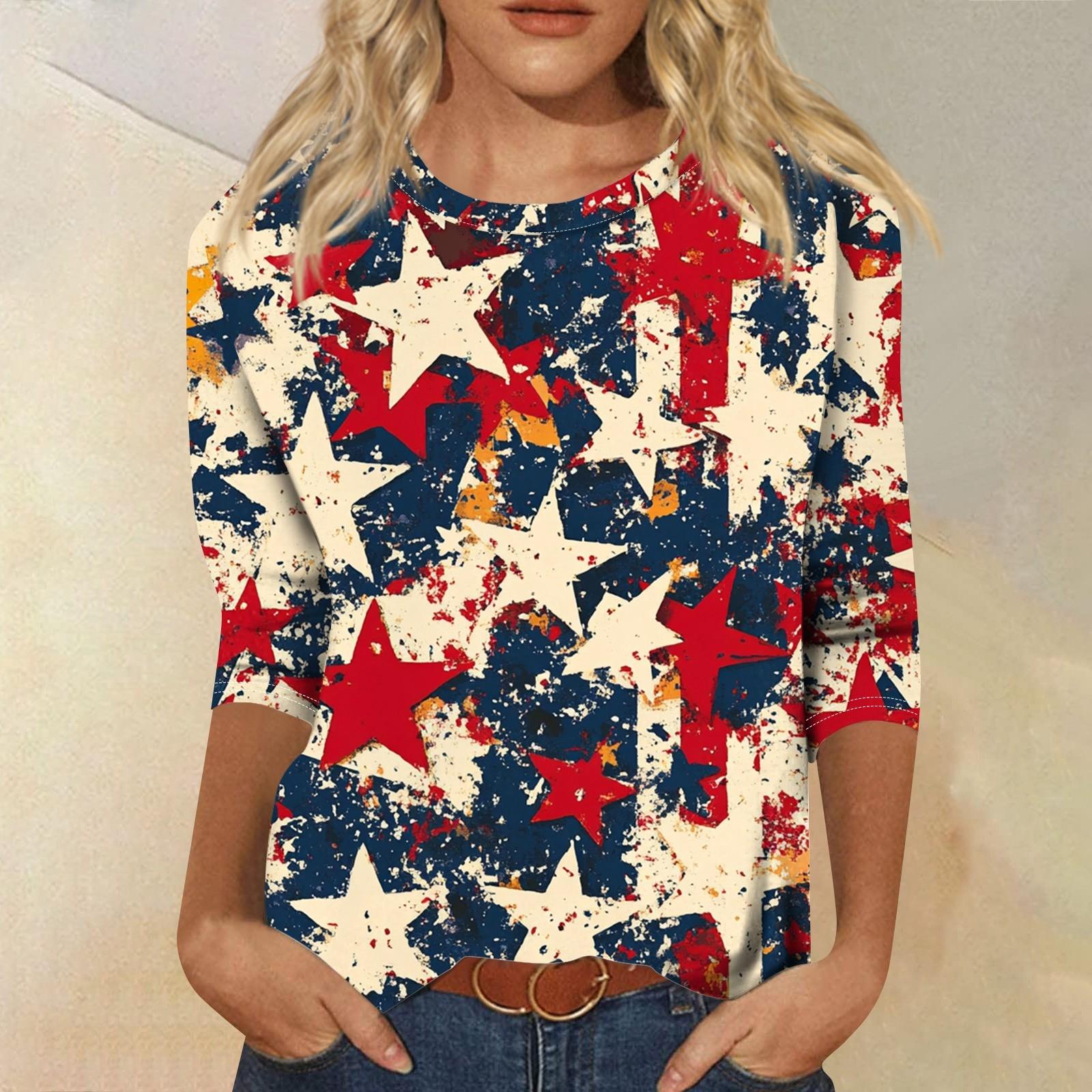 

Женская футболка Повседневная футболка с принтом «День независимости», джемпер с круглым вырезом XXXL