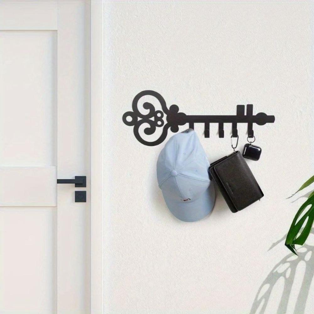 Wall Mounted Black Metal Key Organizer with Hooks