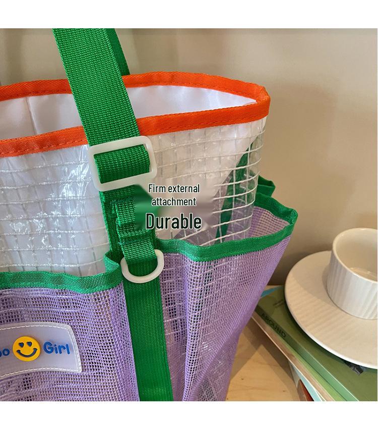 Dopamine Color Block Mesh Beach Bag – Large Capacity Travel and Swim Tote
