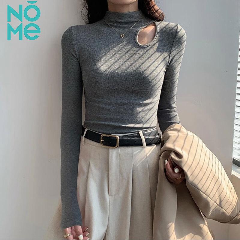 NOME Women's Slim Fit Half-High Collar Long Sleeve T-Shirt