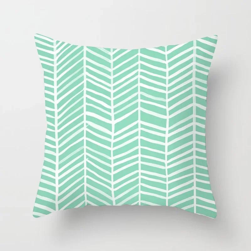 Mint Green Geometric Printed Pattern Cushion Cover for Home Living Room Sofa Decoration Square with Polyester Pillowcase