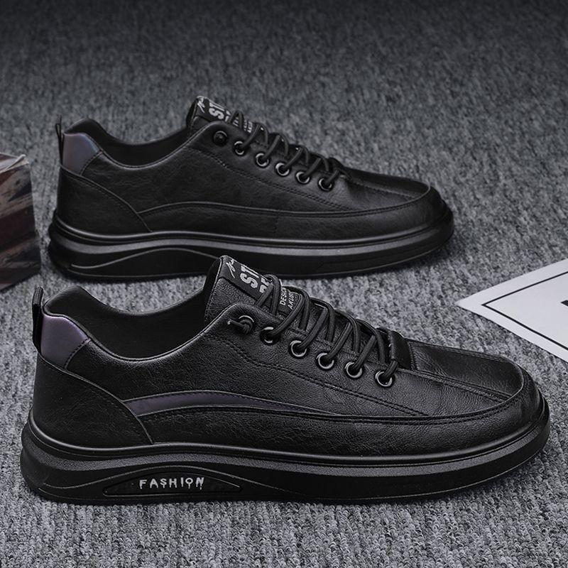 

Spring Men s Shoes Breathable Waterproof Non-slip Fashionable All-matching Black Leather Casual Sports Skate 40
