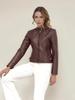 Women’s European-American Leather Motorcycle Jacket with Zipper - Retro Short Style