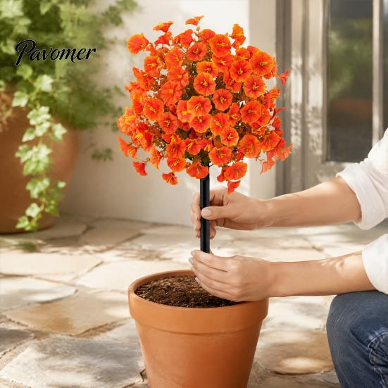 Durable Plastic Fall Foliage Artificial Autumn Flowers Bouquet, Maple Leaf/Morning Glory/Camellia Eucalyptus Ground Stake, Waterproof Harvest