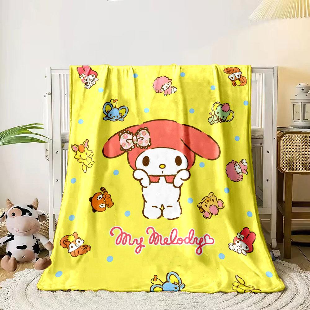 Cute cartoon animals and character patterns with blue polka dots on yellow. for all seasons blanket lunch break throw gift 80cm x 120cm