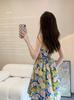 Suspender dress women's summer Thai floral small design sense niche French waist and thin temperament skirt