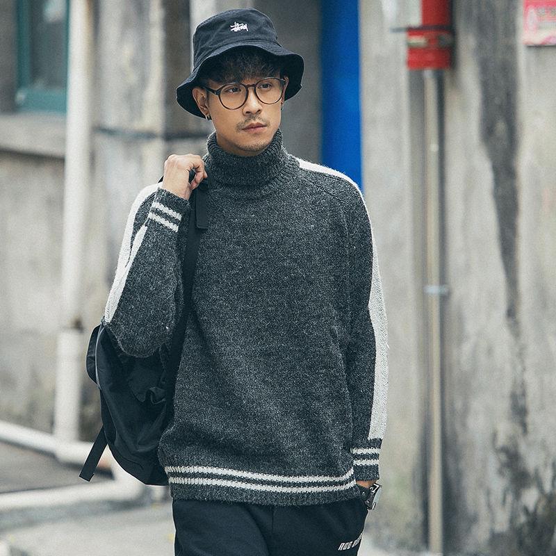 

Зимний теплый свитер с высоким воротом, Мужская водолазка, брендовые мужские свитера, приталенный пуловер, мужской трикотаж, мужской M