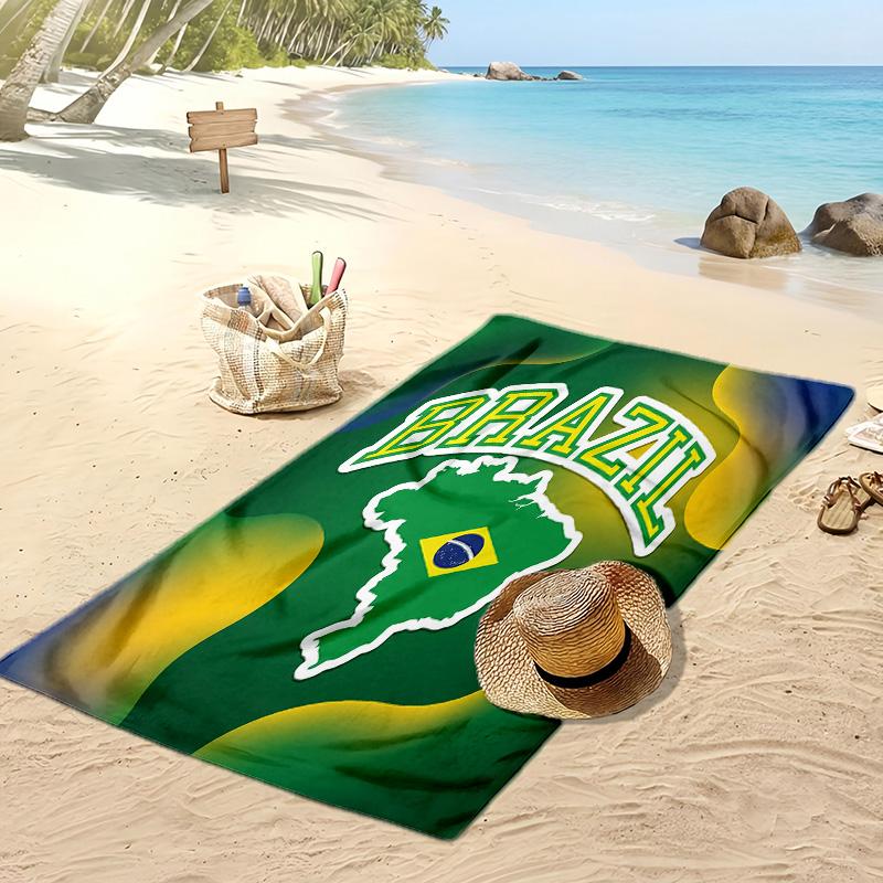 Brasilien Fußball Druck Strandtuch Schnelltrocknend Super Saugfähig Weiches Badetuch zum Schwimmen Strand Reisen Fan Souvenir Geschenk
