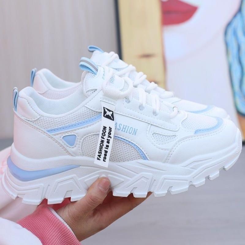 Fashion Spring Autumn Women Sneakers Breath Thick Bottom Lightweight Sports Shoes Lace-up Wedge Sneakers Women Comfortable Leisure Shoes