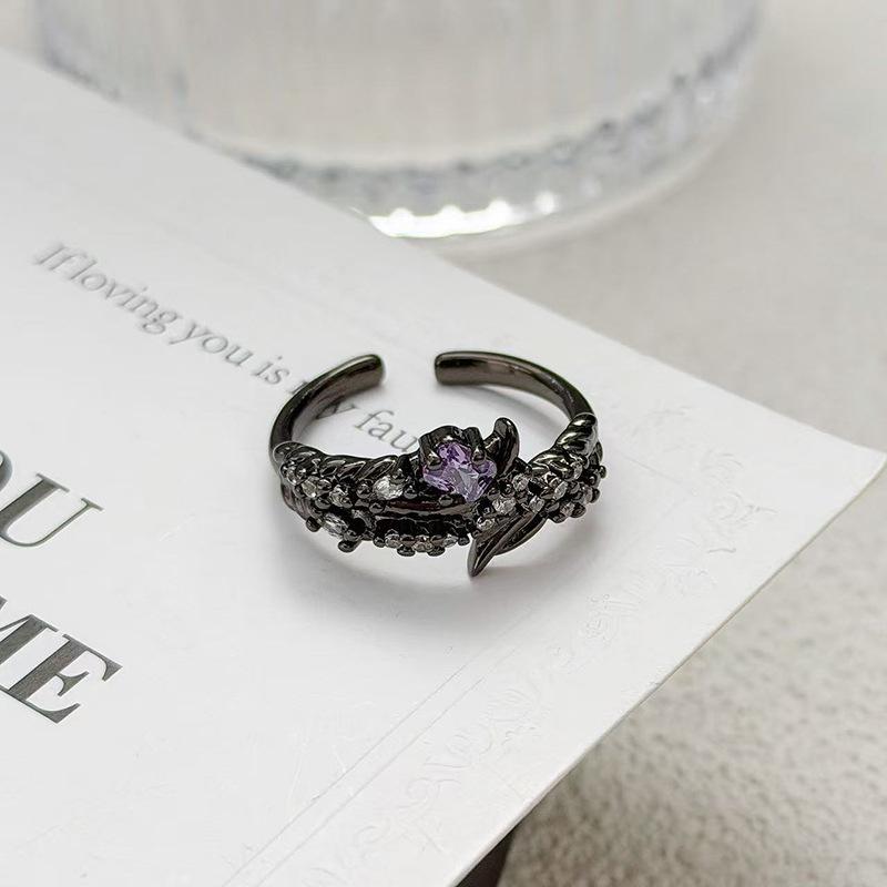 "Minimalist Dark Purple" Dark Punk Personality Delicate Zircon Ring Women'S Temperament Sweet Cool Wind Index Finger Ring