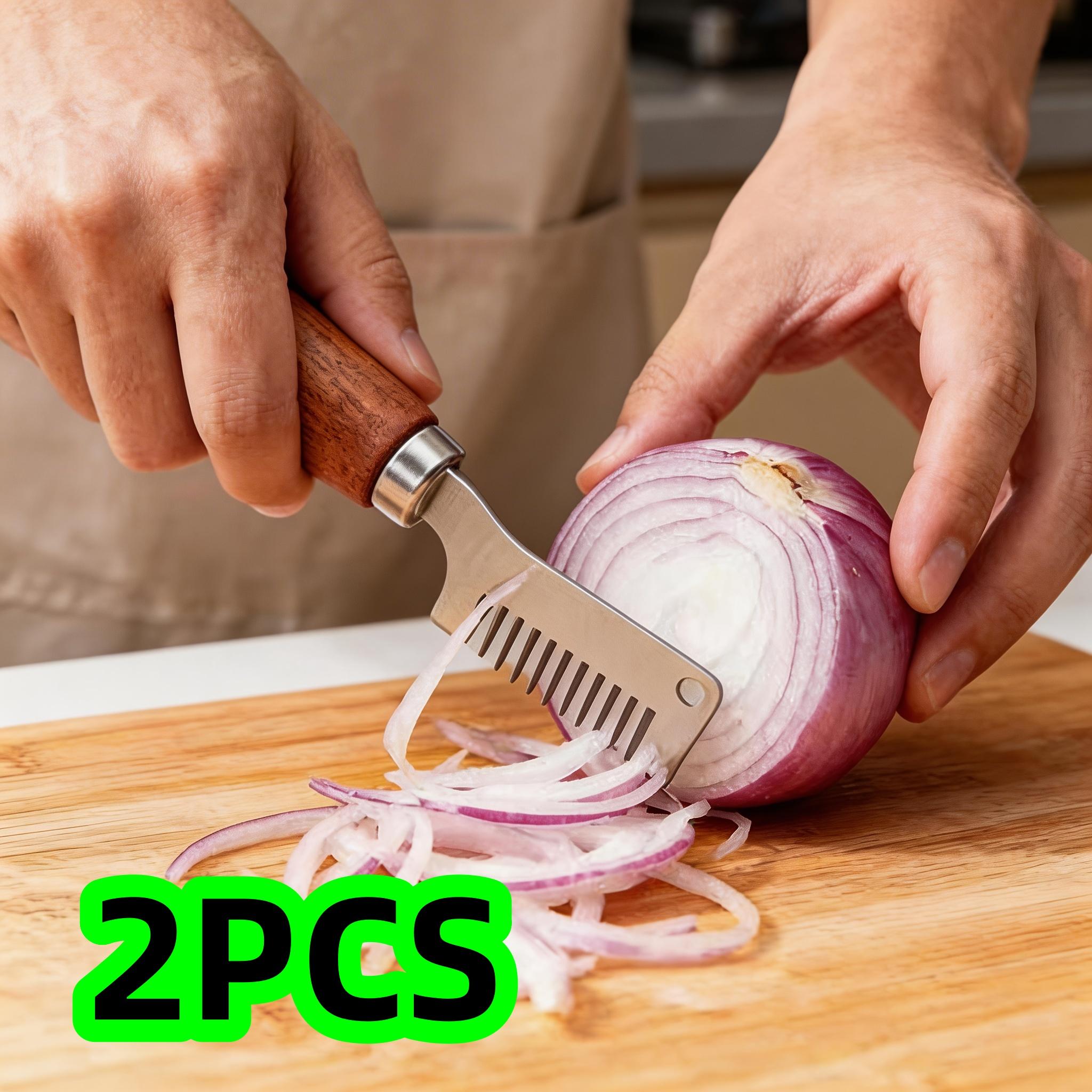 2/3-Piece Set of Wooden Handle Scallion Cutter with Fine Teeth, Stainless Steel Wooden Handle Scallion Cutter, Household Scallion Cutting Tool,