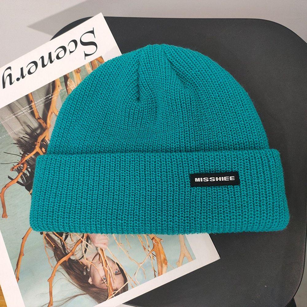 Tag Winter Colth Skullies Stripe Korean Style Caps Wool Hat Letter Knitted Hat Women Woolen Beanies