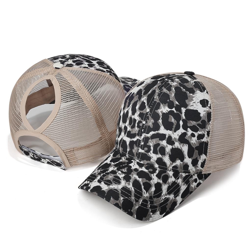 New Ponytail Hole Baseball Cap Solid Summer Fashion Leopard Print Mesh Hat Women's Personalized Velcro Adjustable Hat