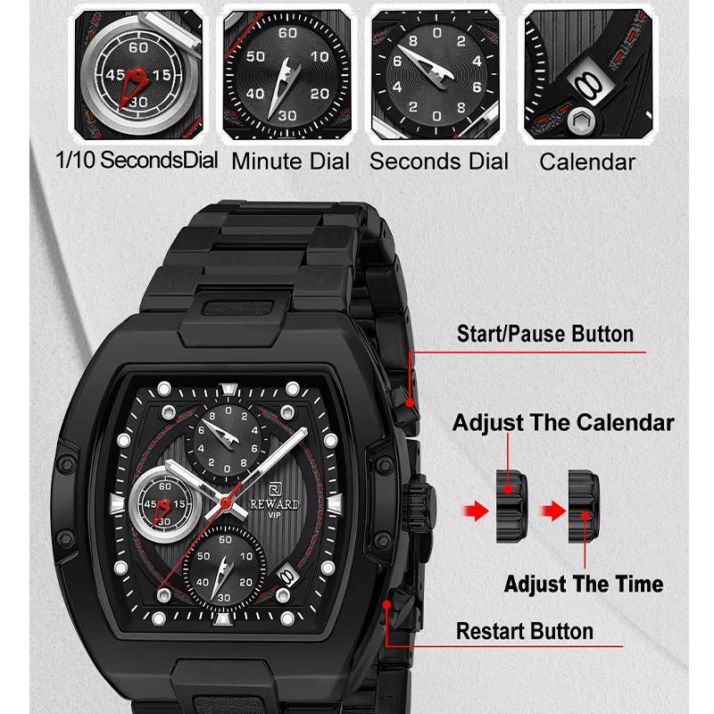 Watch for Man Tonneau New Style Fashion travels Outdoors Sport Chronograph Quartz Watch Original Male Gift Clock 2025