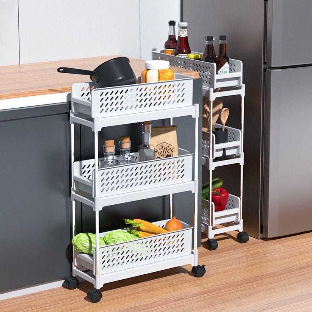 Pull-Out Design Mobile Storage Rack Tiered Structure Space-Saving Wheeled Organizer Multi-Layer Large Capacity