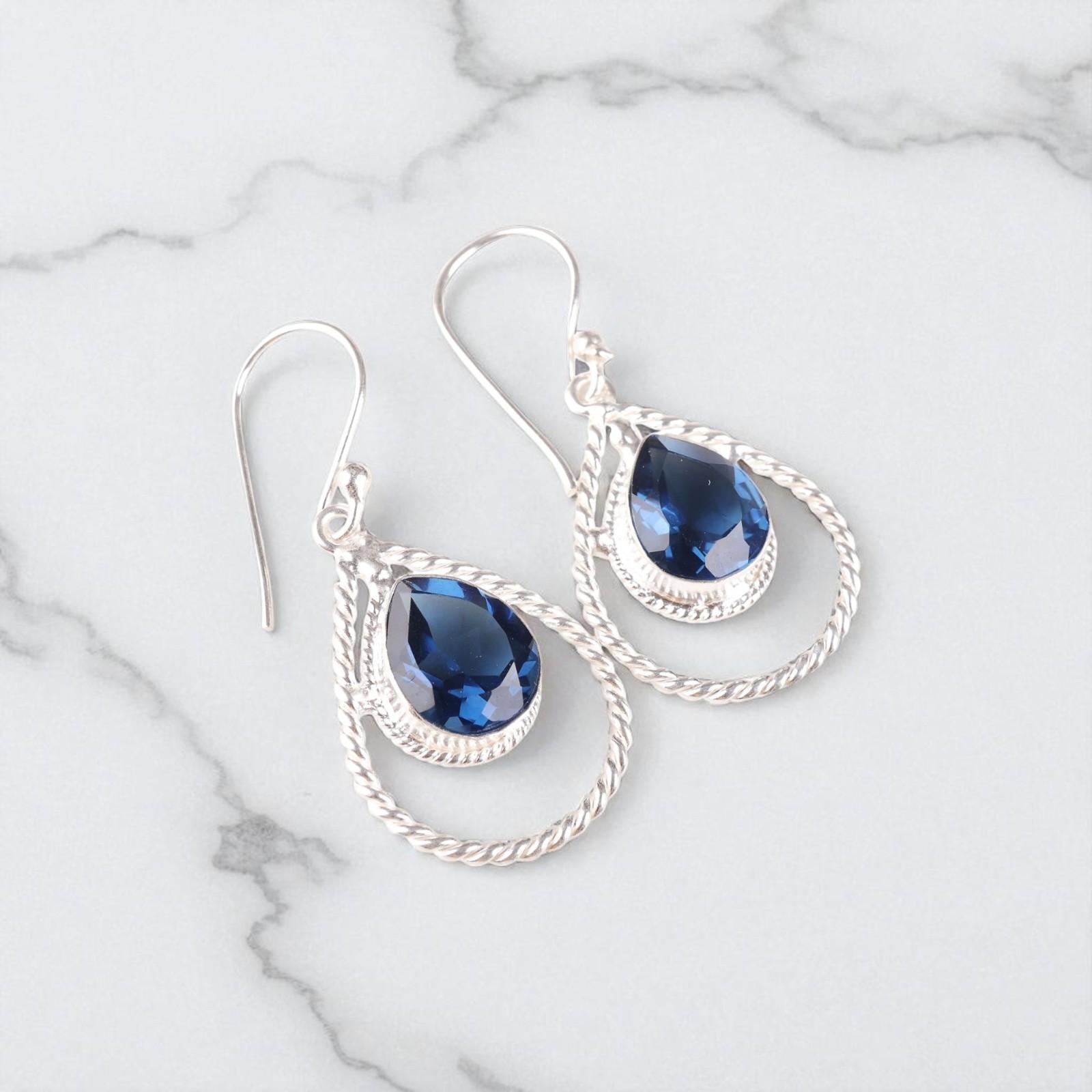 

London Blue Topaz Gemstone 925 Sterling Silver Jewelry Handmade Earrings 1.70 EE-96-6