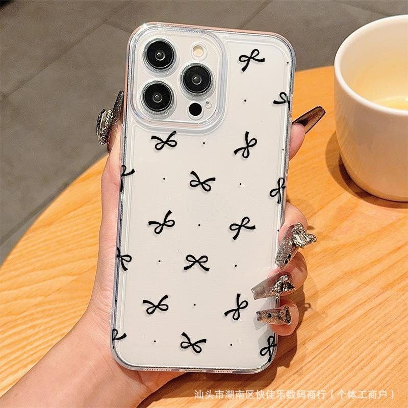 Simple Love Bow Transparent Phone Case for iPhone11/12/13 Apple 14/15/16 ProMax