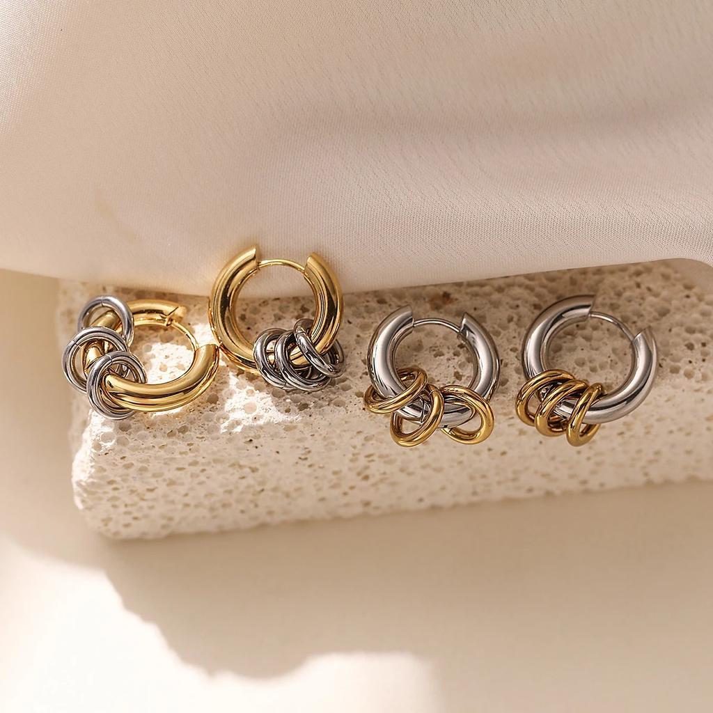 Hot Sale Non-Fading Jewelry Stainless Steel Triple Hoop Earrings for Women Geometric Round Circle Waterproof Statement Jewelry