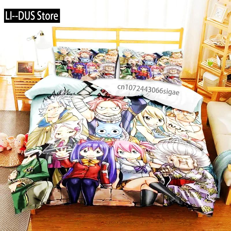 Zestaw pościeli 3D Anime Fairy Tail Zestaw trzyczęściowy na łóżko Poszwa na kołdrę Pojedyncze Podwójne Łóżko Queen Size Zestaw poszwy na kołdrę Sypialnia dla dorosłych chłopców