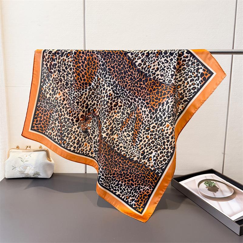 2026 New Leopard Print Imitation Silk Scarf for Women Square Hairbands Foulard Female Bandana Neck Kerchief Headbands