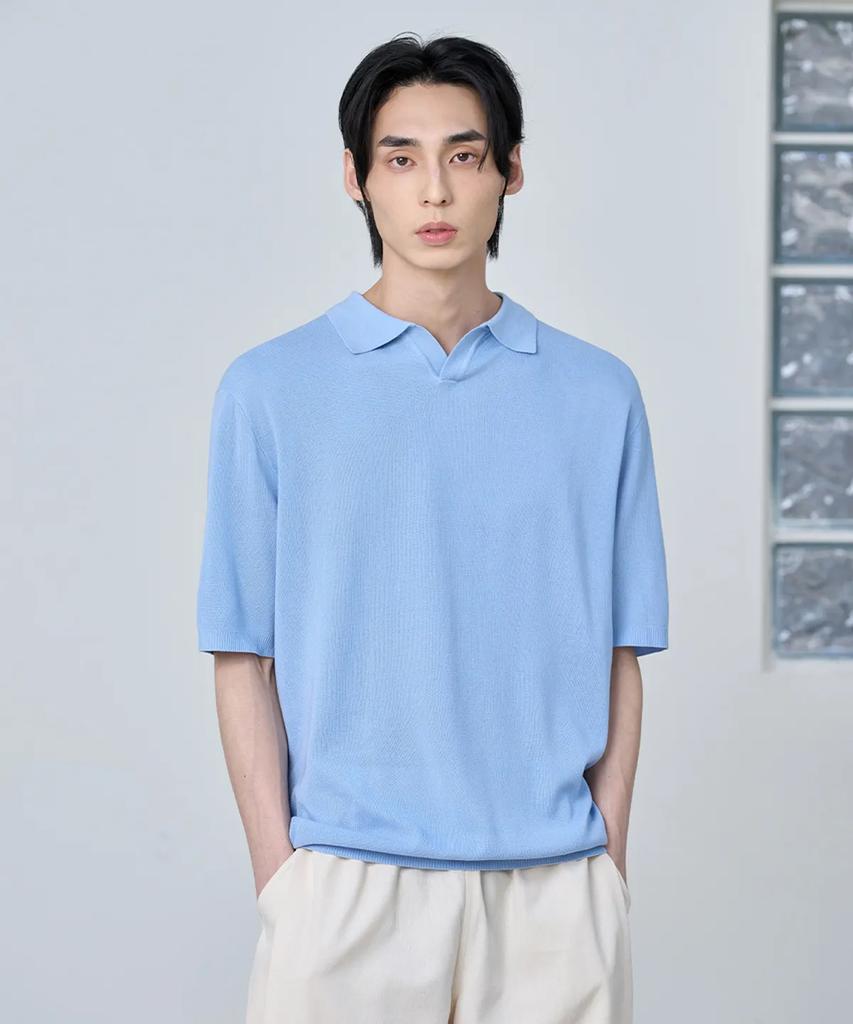 AGOD Plain Collar Half Knit [Sky Blue]