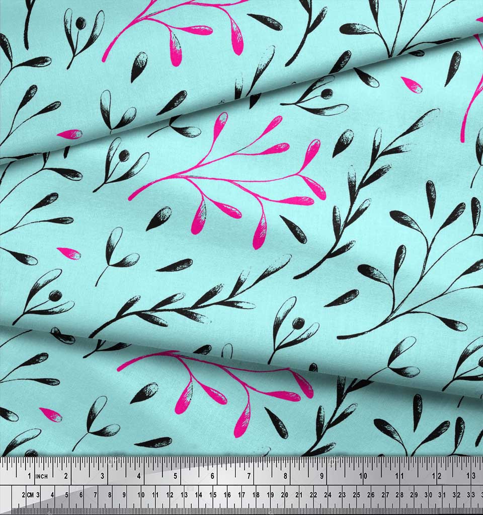 Soimoi Green Poly Crepe Fabric European Ash Seeds Leaves Fabric Prints By Metre 42 Inch