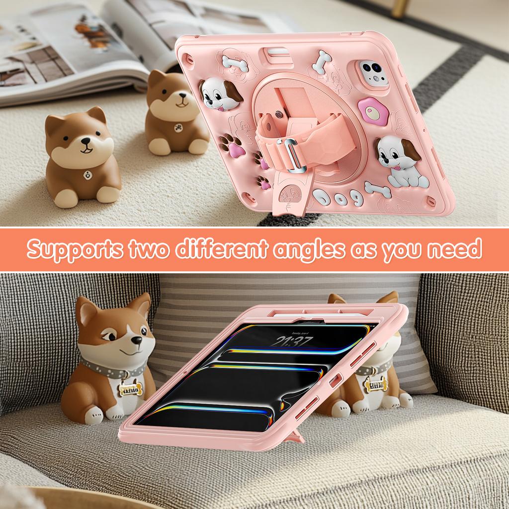 For iPad Pro 11 (2025)/11 (2024) Case with Shoulder Strap Kickstand Cute Dog PC+Silicone+TPU Tablet Cover