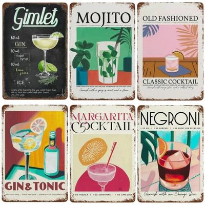 Poster Decorativo Vintage per Garage con Succo Mojito Aperol Spritz e Negroni Sangria per Club Grotta Negozio Bar di Casa Decorazione
