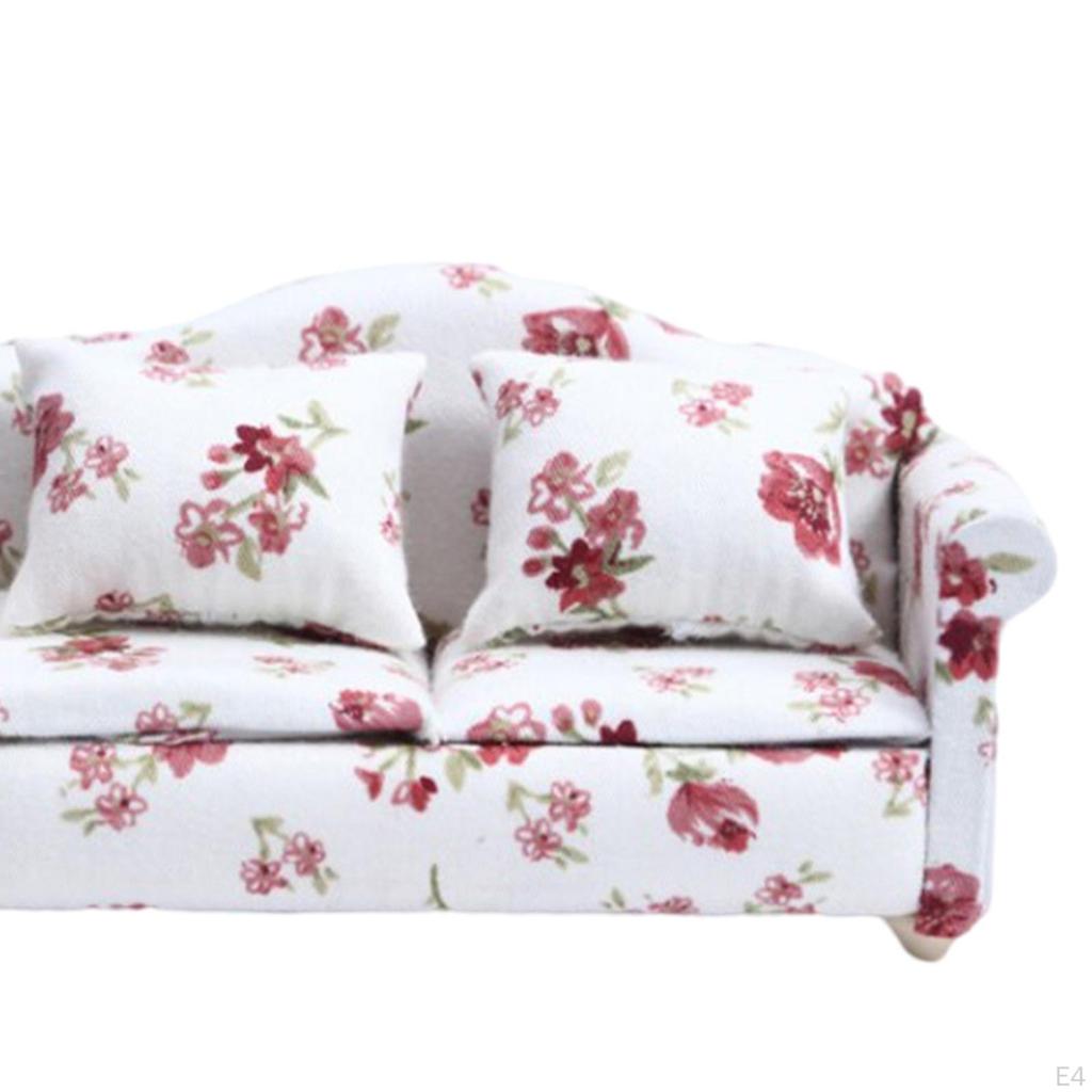 1/12 Miniature Dollhouse Floral Sofa with for Arm Room Furniture Children
