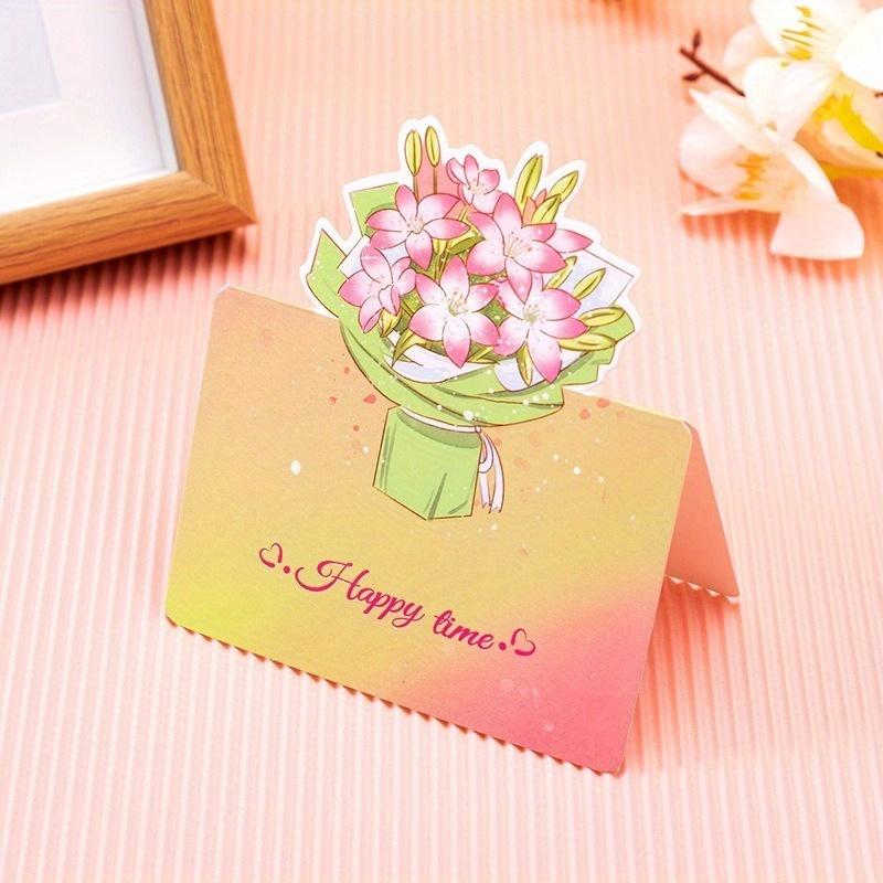 10pcs 3D Bouquet Creative Greeting Card Flower Shop Birthday Wishes Small Cards Teacher's Day Thank-you Card