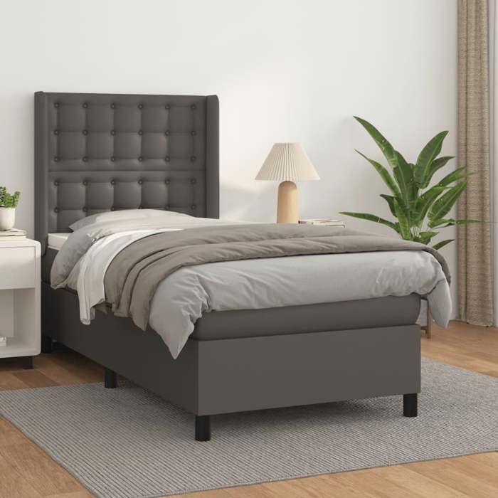 3132475 vidaXL Lit à sommier tapissier avec matelas Gris 90x190 cm Similicuir