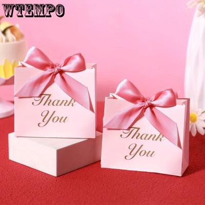 24PCS Small Thank You Gift Bags with Bow Ribbon Mini Party Favor Bags Pink Candy Bags Treat Boxes Paper Gift Bags for Wedding Bridal Birthday Party