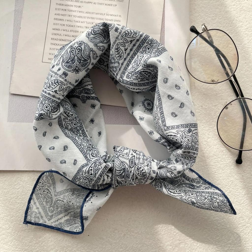 Silk Scarf Small Square Women'S Cotton And Linen Fresh Small Floral Encrypted Decorative Retro Headband Korean Version Exquisite