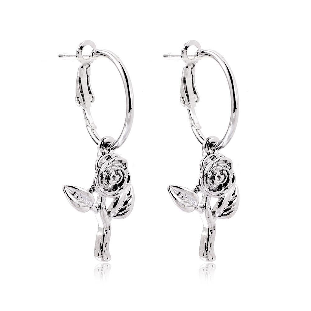

Elegant Flower Rose Earrings Alloy Plated Metal Trendy Ear Studs For Women серебряный