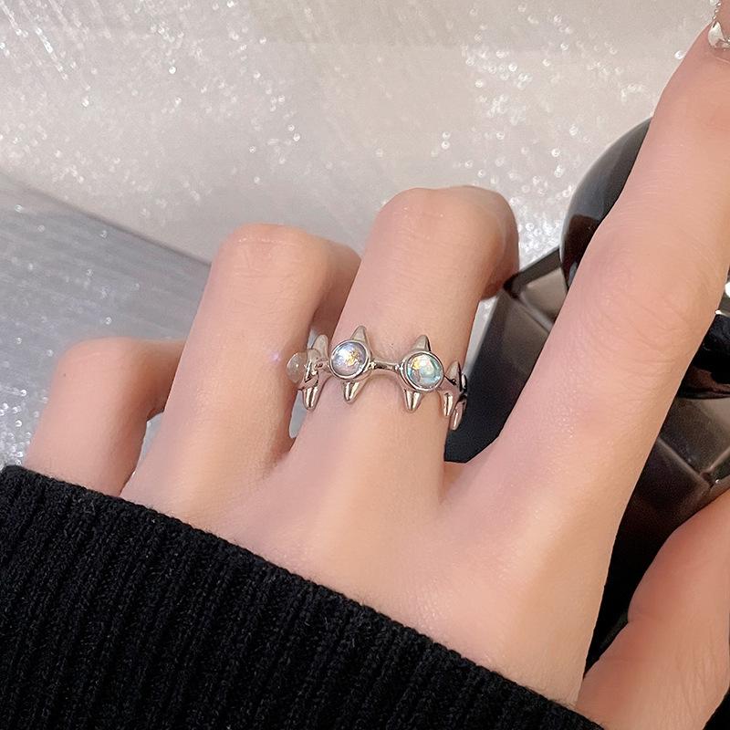 Moon Opening Adjustable Ring Temperament Niche Cold Sense High Sense Light Luxury Women'S Moonstone Ring