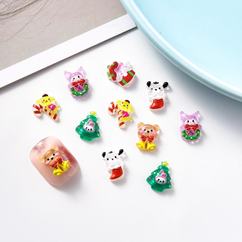 20Pcs Cartoon Creative Christmas Nail Charms Cute Kuromi Hello Kitty Resin Nail Art Festive Diy Nail Decor For Holiday Manicures