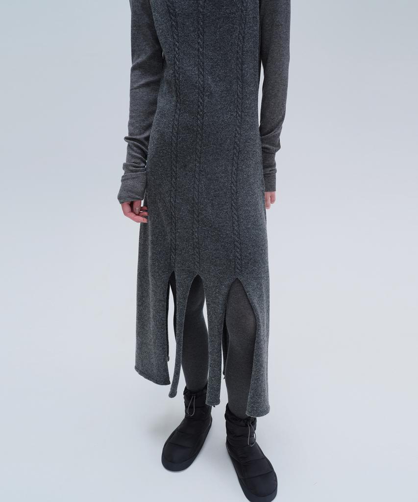 Daiaegeuneol Unbalance Slit Knit Dress (Charcoal)